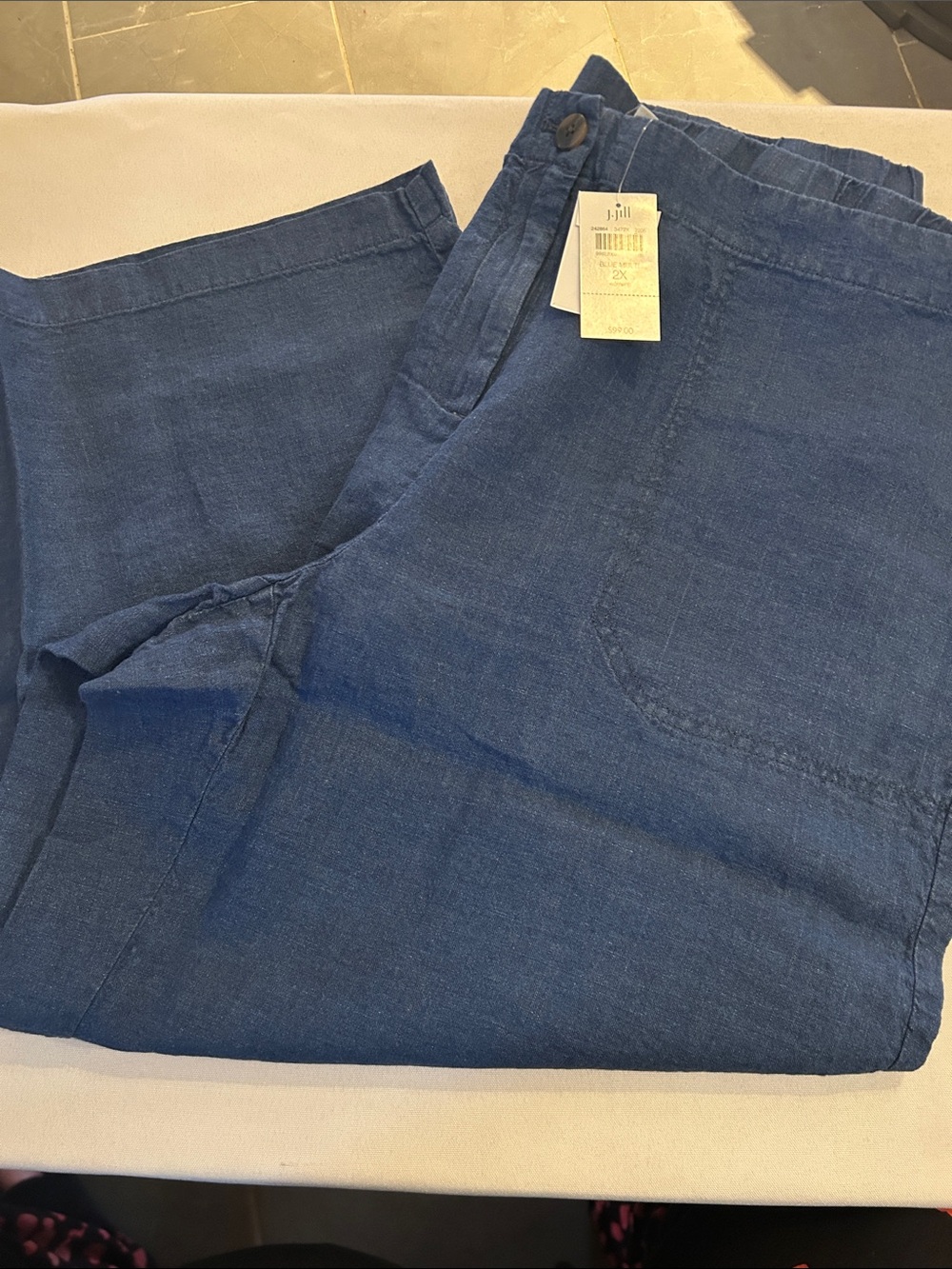 J. Jill Navy Linen Capri Crop Pants Pockets 2X or XXL Reg $99 NWT 2X
